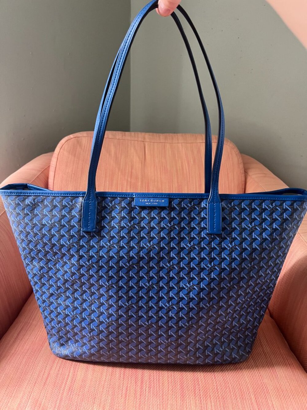 Tory Burch EverReady Mediterranean Blue Coated Canvas Zip Tote